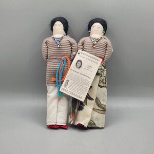 2 Native American Navajo Indian Handmade Cloth Dolls  By Nora Nez 8 inch Couple